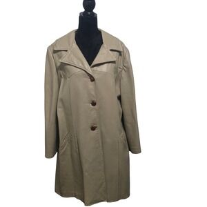Vtg Tregos Westwear Women Taupe Beige Leather Trench Coat Mid Length B1 Sz 20
